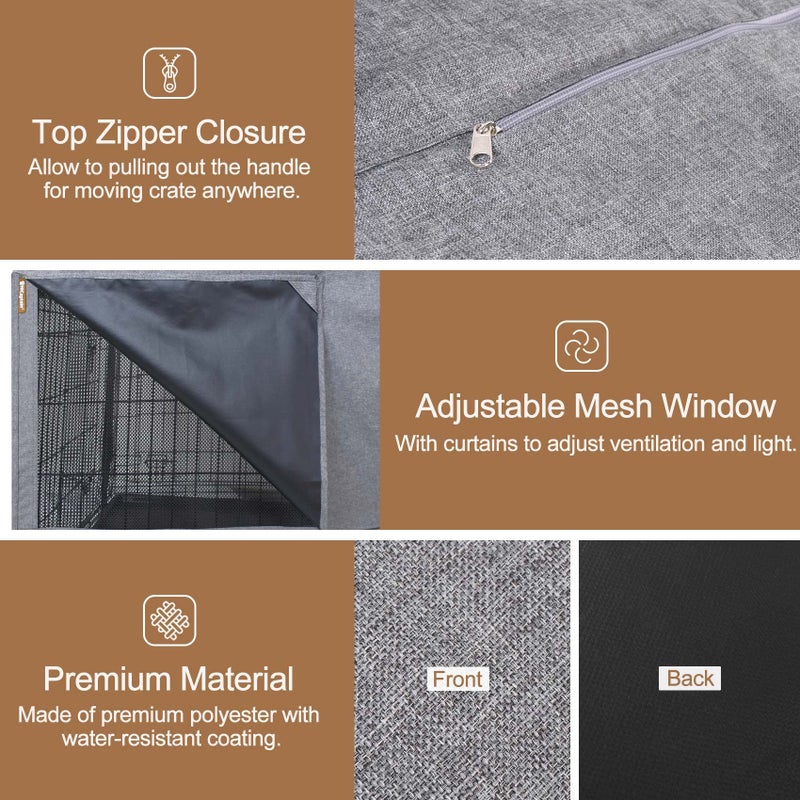 HiCaptain Breathable Dog Crate Cover 36 Inch, Durable Heavy Duty Kennel Cover, Dual Zippered Panels, Windproof Waterproof UV-Resistant(Grey) - Image 5